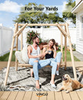 Heavy Duty Outdoor Porch Swing With Frame Stand 880 Lb Capacity Wooden Patio Bench For Outside Yard Garden