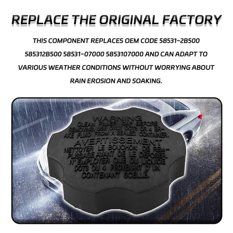 Brake Master Cylinder Reservoir Cap Replacement OEM 58531-07000 And 585312B500 for Hyundai Kia with text and car background