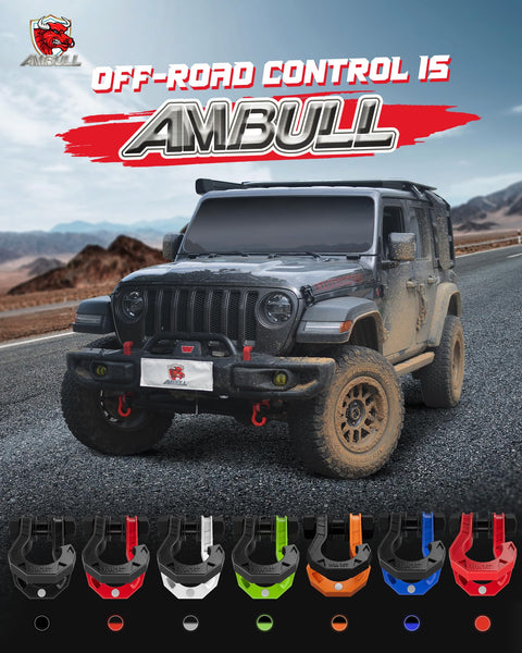 Off-road vehicle with various Three Quarter Inch D Ring Shackles With Seven Eighth Inch Screw Pin Beefy Heavy Duty Off Road Tow Winch Shackles