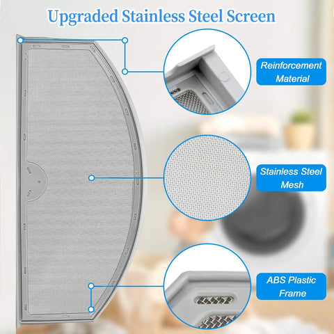 Close-up of dryer lint screen replacement fits GTD series models, showing stainless steel mesh and ABS plastic frame.