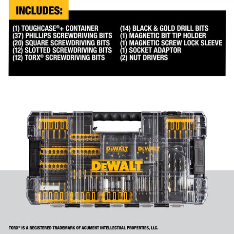 FlexTorq 100 Piece Impact Driver Bit Set With Beefed Up Magnetic Screw Lock Sleeve Clear Lid Case CNC Machined Bits