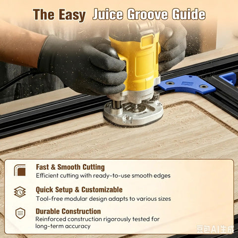 Buttery Smooth Adjustable Router Jig For Cutting Board Handles Corner Guide making precise cuts on wooden board with smooth edges.