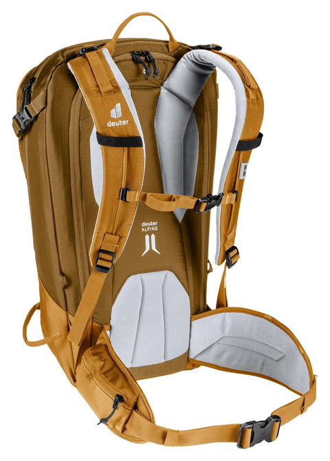Back view of 30L Ski Tour And Mountaineering Backpack Built For Powder Days With Weatherproof Breathable Fabric Cinnamon Almond Color
