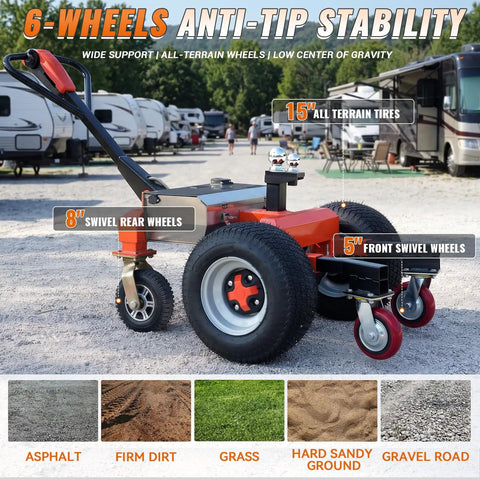 Heavy Duty Electric Trailer Dolly With 7500 Lbs Capacity, 24V 800W Motor Power, six wheel anti-tip design for easy load handling.