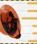 10 Pack Full Brim Hard Hats Orange Construction Helmet HDPE Safety Gear With 6 Point Adjustable Ratchet Suspension interior view