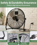Beastly 20 Inch Industrial High Velocity Floor Fan with metal build shown in room setting, features durable blades and structure