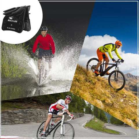Cyclists showcasing BL 05S Ceramic Bike Brake Pads for easy braking on varied terrains and in wet conditions.
