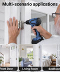 Heavy Duty 4 Inch Satin Nickel Self Closing Door Hinges featuring Tough As Nails adjustable tension installed on a front door.