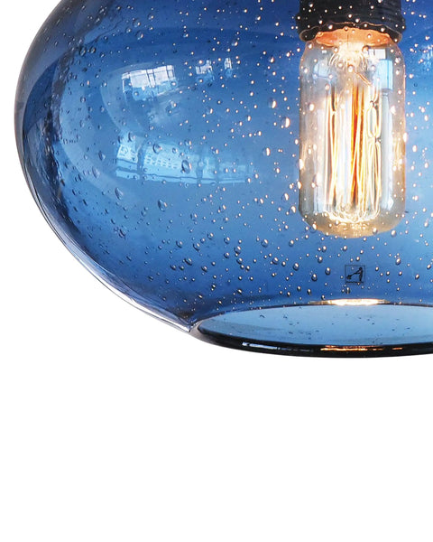 Close-up of Pendant Lights Kitchen Island Hand Blown Glass UFO Ceiling Light Fixture With Seeded Bubbles Dope Modern Rustic