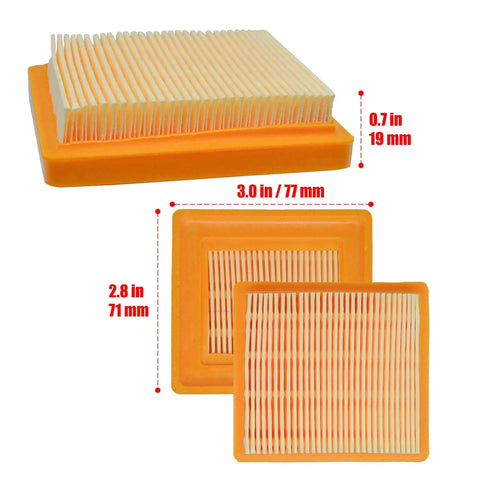 Orange and white air filter dimensions for Stihl KM131R FS131 Carburetor Kit With Air Filter Spark Plug Gasket Fuel Line Fuel Filter And Repair Kit For FS131R KM131R HT131R HT133 HT131R Trimmers Chainsaws And Weed Eaters.