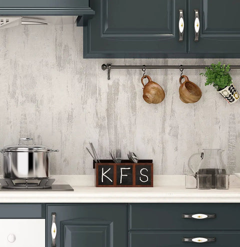 Kitchen featuring 36 By 200 Inch Thick Textured White Concrete Wallpaper Peel And Stick Matte Self Adhesive Cement Look Walls