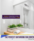 No Neutral Wire Countdown Timer Switch With No Fuss 4 Hour Cycle And 5 10 30 60 Minute Settings for bathroom fans, shown in bathroom.