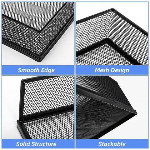 Close-up of Two Pack Wire Mesh Letter Trays For Desk, Stackable Paper Organizer, highlighting smooth edge and mesh design