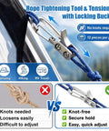 12 Pack Rope Tightening Tools With Locking Tensioners Set For Camping Boating Tents And Vehicle Cargo blue tensioner and rope