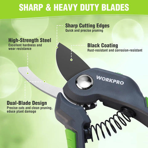 Sharp and heavy-duty 8.5 Inch Bypass Pruning Shear For Easy Yard Work, Heavy Duty Garden Scissors With Labor-Saving Gear detail view.