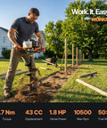 Man using Gas Powered 43Cc Post Hole Digger with 8 Inch Auger Bit in garden for fence post landscaping