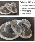Two stainless steel mesh sink strainers from the Twenty Pack Hair Catching Drain Strainers Two Point One Two Inch Mesh Basket Sink Filter Screen.