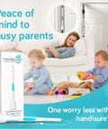 2 In 1 Baby Door Safety Pinch Guard And Auto Finger Protector in home setting, with children playing and product package visible.