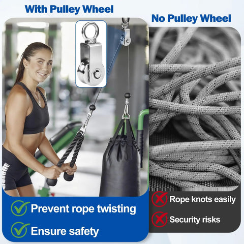 Stainless Steel Cable Pulley Wheel 4 Pack M34 Single Pulley Block Snatch Block Beefy Heavy Duty Lifting Crane Swivel Hook Bearing Inside Rope Pulleys For Lifting Systems Gym Equipment Clothesline 551 Lb Load used in gym cable setup