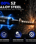 Ultimate 26-Piece Ratcheting Screwdriver Bit Set With S2 Steel Bits, Magnetic Driver And Telescopic Rod Perfect For Any Garage, Home Repair Or DIY Project That Demons High Performance And Reliability. S2 alloy steel bit close-up