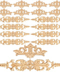 Top Shelf 16 Piece Hand Carved Wood Appliques Set Featuring Slick Unpainted DIY Decorative Wooden Trim And Embellishments For Cabinets Dressers Beds And Walls With Two Dang Perfect Sizes, showcasing detailed unpainted wood designs.