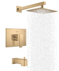 KENES Champagne Bronze Shower Set with Tub Faucet, Square Tub Shower Trim with square overhead shower and control panel.