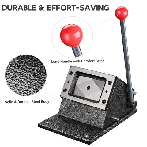 Manual Corner Cutter For Credit Cards And IDs With Round Corners, Pro Grade Heavy Duty Punch, shown with long handle and steel body