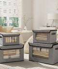 Fabric Storage Bins With Lids 5 Pack Decorative Closet Organizers For Shelves Gray 15 X 9.8 X 9.8 Inches With Clear Front Window And Handles