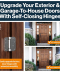 Exterior door fitted with Mortise Spring Hinge Kit With Automatic Self Closing, Heavy Duty Steel Door Hinges, Satin Nickel Finish.