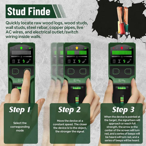 Built Tough Seven In One Wall Scanner With Laser Level And High Resolution Screen Knocks Out Wood Metal Live Wires And Pipe Detection Fast For Tv Mounting Or Weekend Projects No Sweat