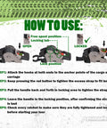 Instruction diagram for using One Inch By Six Foot Bolt-On Retractable Ratcheting Tie-Down Straps with Quick Release