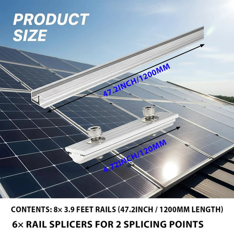 Solar Panel Mounting Rail Kit For 5x320W Arrays With 8 Aluminum Rails on rooftop with rail splicers