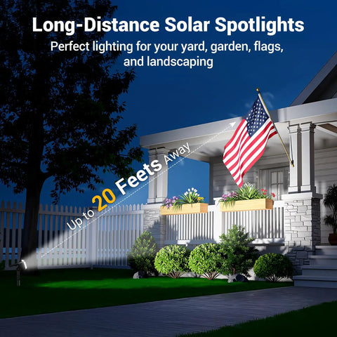 Super Crisp Solar Spot Lights Outdoor Waterproof With Precision Glass, Dang Bright 6500k Cool White LED For Yards And Trees, Auto Night Sensor Four Pack No Sweat Landscape Setup All Day Ready