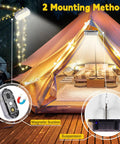 All In One Camping String Light Rope 21 Ft Waterproof LED 3000LM USB Rechargeable with Power Bank mounted on tent