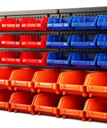 Wall Mounted Storage Bin Rack Kit 30 Piece Parts Organizer For Garage And Shop Durable Plastic With Color Coded Red Blue Orange Bins