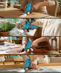 Bluebow Cordless Electric Scissors With Rechargeable Battery For Cutting Cardboard Box 1/4 Inch Thick Heavy Duty Power Tool Up To 295 Rpm Max Speed Long Runtime Box Openers Home And Office Use in use at various RPM levels.