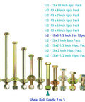 Beefy Half Inch Hex Head Bolt With Nylon Lock Nut And Large Washer Kit In Colored Galvanized Alloy Steel Grade Five Four Pack, 1/2-13 sizes