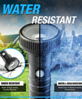 Beast Bright USB Rechargeable Cree LED Flashlight showcasing water resistance in rain and shock resistance, 500 Lumen Outdoors
