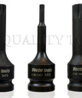 Three pieces from the Eight Piece Half Inch Drive XZN Triple Square Spline Impact Socket Set Cr-Mo Steel Metric M5 To M16