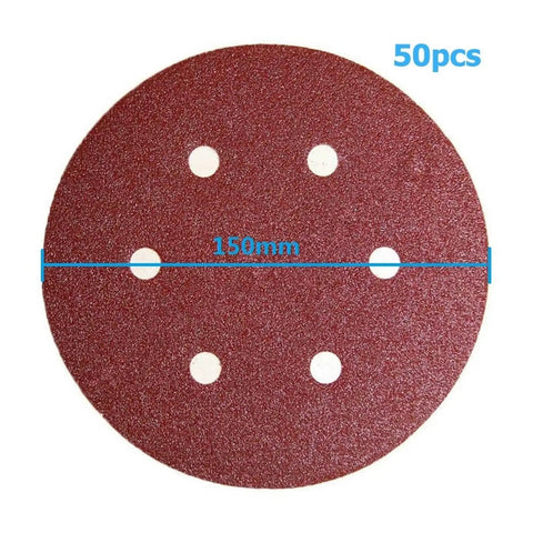 Top Notch Sandpaper Pack Featuring 50pcs Grit 180 Aluminum Oxide Discs With Hook Loop For Fast Wood Metal Rust Removal Polishing And Smoothing Surfaces, 150mm sanding disc with holes.