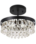 Vintage Black Crystal Drops Close-To-Ceiling Round Tiered Chandelier Flush Mount For Bedroom Kitchen Hallway Dimmable 3-Light 120W E12 Lighting Fixture Large 15 Dia Modern Farmhouse Style Dope Look