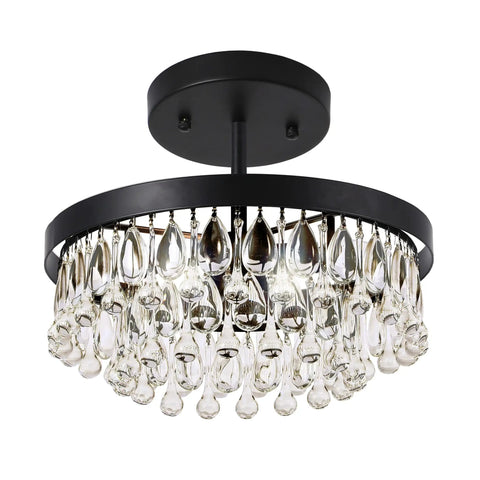 Vintage Black Crystal Drops Close-To-Ceiling Round Tiered Chandelier Flush Mount For Bedroom Kitchen Hallway Dimmable 3-Light 120W E12 Lighting Fixture Large 15 Dia Modern Farmhouse Style Dope Look