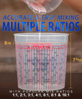 5 Quart Plastic Mixing Cups Set with graduated ratios for accurate mixing of epoxy and paint, 12 Pack for DIY projects.