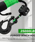 Off Road Winch Rope Kit For 4x4 Vehicles Three Sixteenth Inch By 50 Foot Synthetic Cable 8500 Lbs Green With Protective Sheath