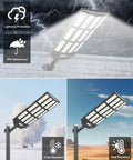 Y-12000W Solar Street Lights Outdoor With 6500K Daylight LED, Dusk To Dawn Parking Lot Flood Lights, Beast Brightness For Basketball Courts, Driveways, And Farms, Wide Coverage For Commercial Use mounted outdoors, IP67 waterproof