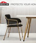 Heavy Duty Rubber Chair Leg Caps protect hardwood floors under a stylish black chair with gold legs in a modern setting.