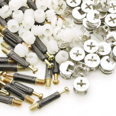 Top Shelf 3 In 1 Furniture Connector Kit With Dowels And Cam Screws Rock Solid Zinc Alloy Hardware for cabinets and drawers.