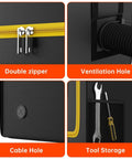 Features of Fireproof 3D Printer Enclosure With Dustproof Vent, Built In Tool Storage And Constant Temperature including zipper and vent