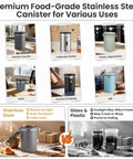 Airtight Stainless Steel Coffee Canister 39oz Large Storage Container for Coffee Beans Ground Sugar Espresso Rice Tea Flour Pods Kitchen Bar Organizer Gray Gift for Coffee Lovers on various kitchen settings.