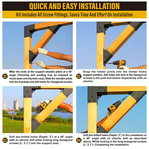 8 Pack 45 Degree Angle Brackets for Pergola and Outdoor Deck Porch Posts 4x4 Actual 3.5 By 3.5 Inches Beefy Heavy Duty Stainless Steel Weatherproof Bracket Kit
